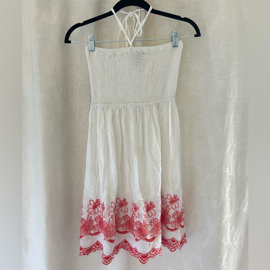 White And Red Flowery Halter Beach By Exist Mini Dress